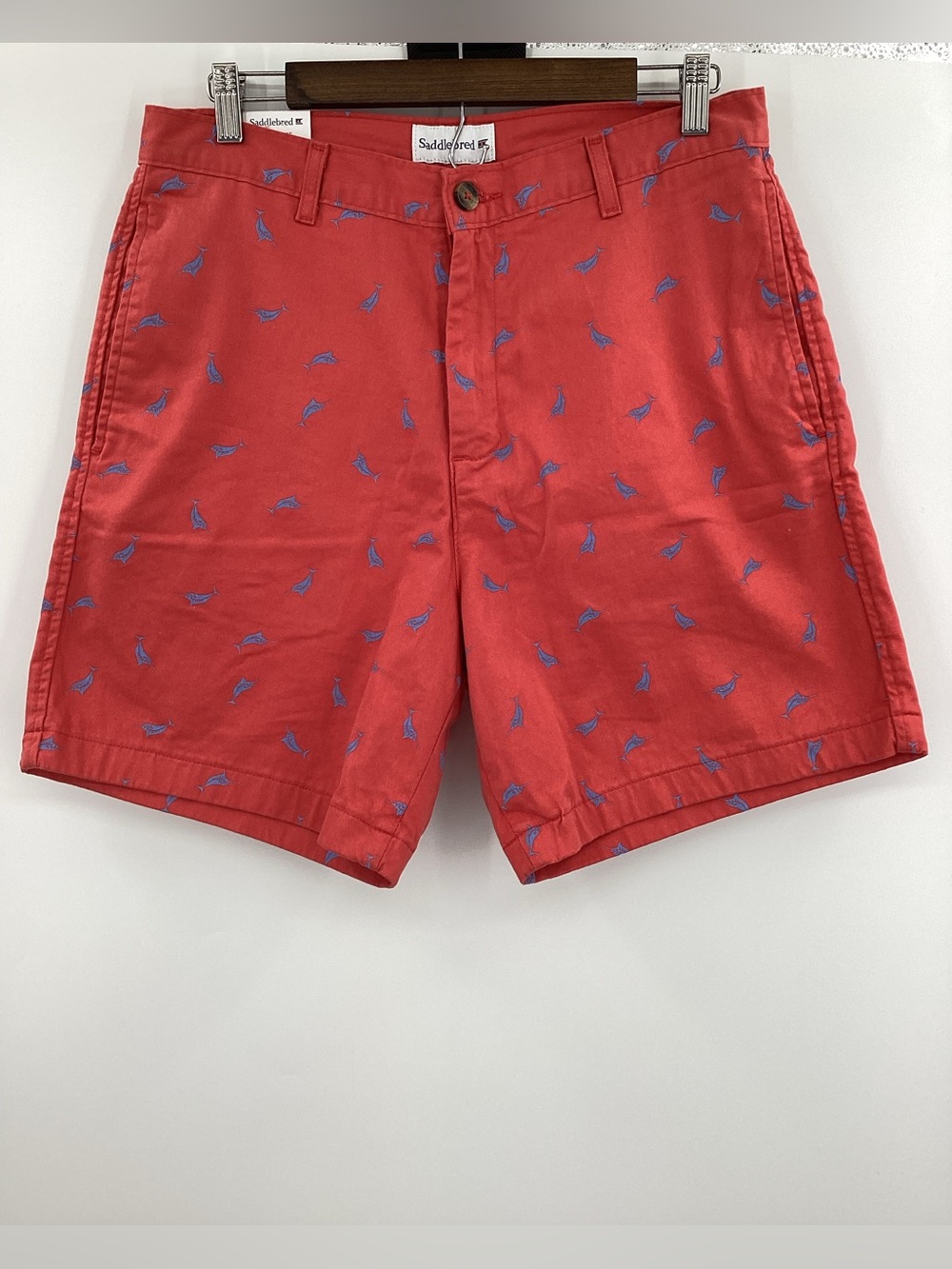 Saddlebred Men's Flat Front Shorts with Blue Embroidery